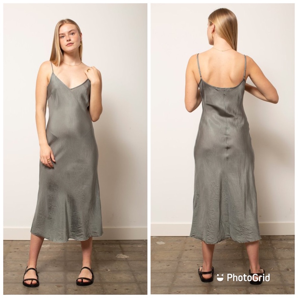 Organic John Patrick S long bias slip dress in salvia